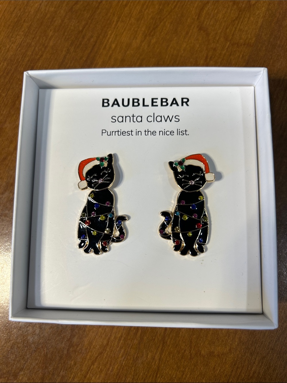 BaubleBar Holiday Black Cat Sparkle Lights Stud Earrings - New In Box